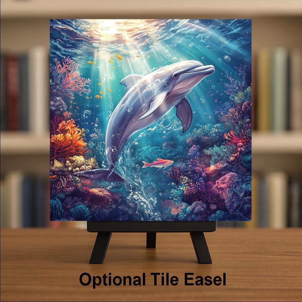 Dolphin Wall Art Ceramic Tile Dolphin Lover Gift Coastal Bathroom Decor Ocean Art Nature Gift Tile