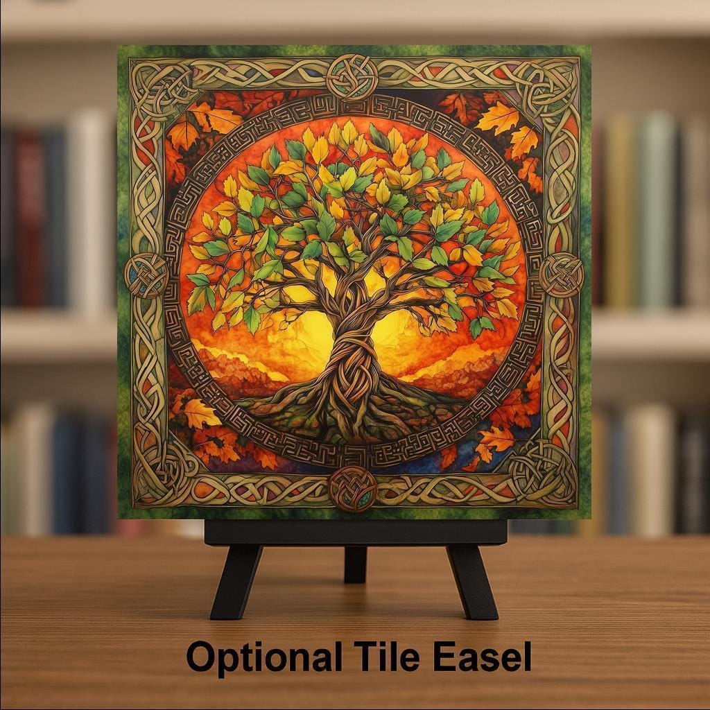 Celtic Tree of Life Ceramic Art Tile – Irish Heritage Gift, Celtic Knotwork, Pagan Druid Nature Spiritual Art