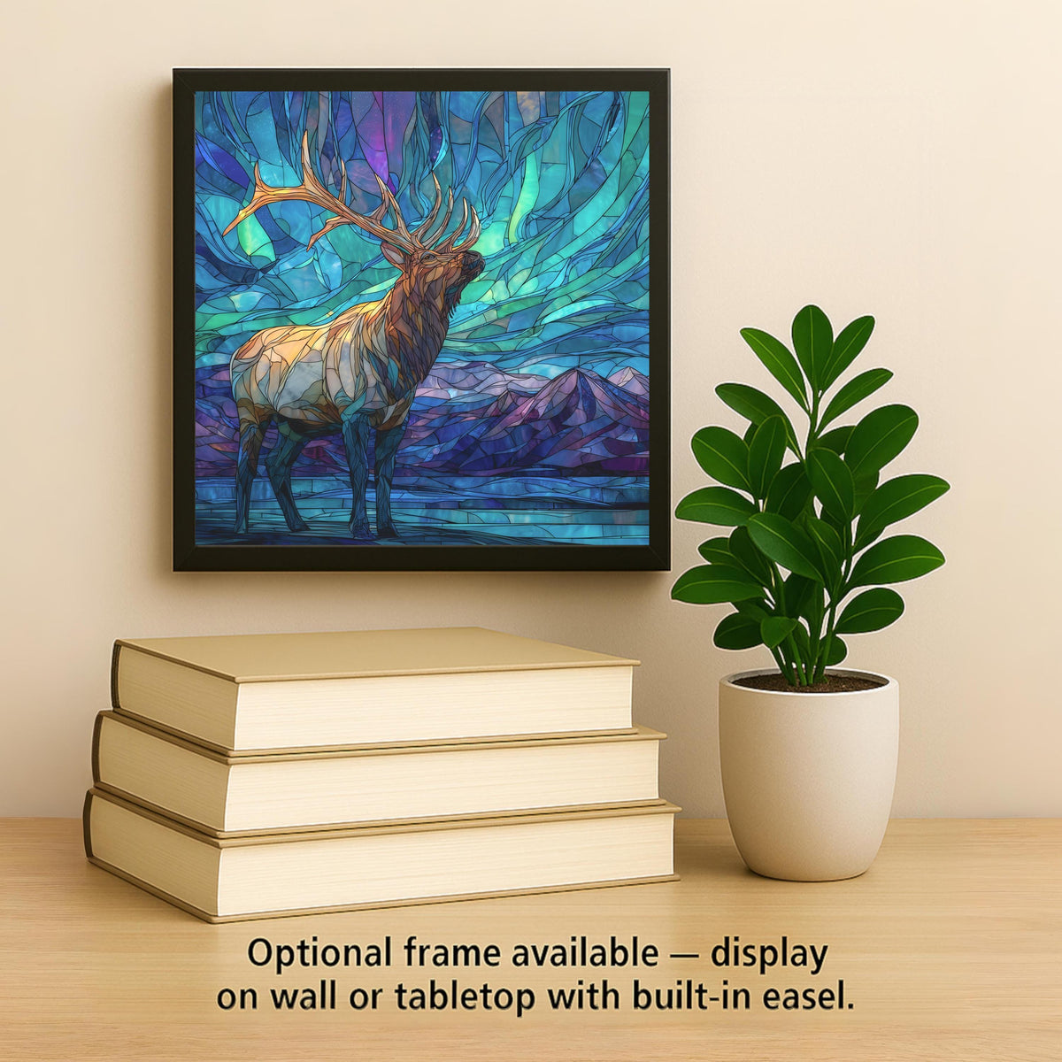 Elk Wall Art Ceramic Tile Stained Glass Style Aurora Gift Wildlife Decor Wilderness Nature Cabin Art