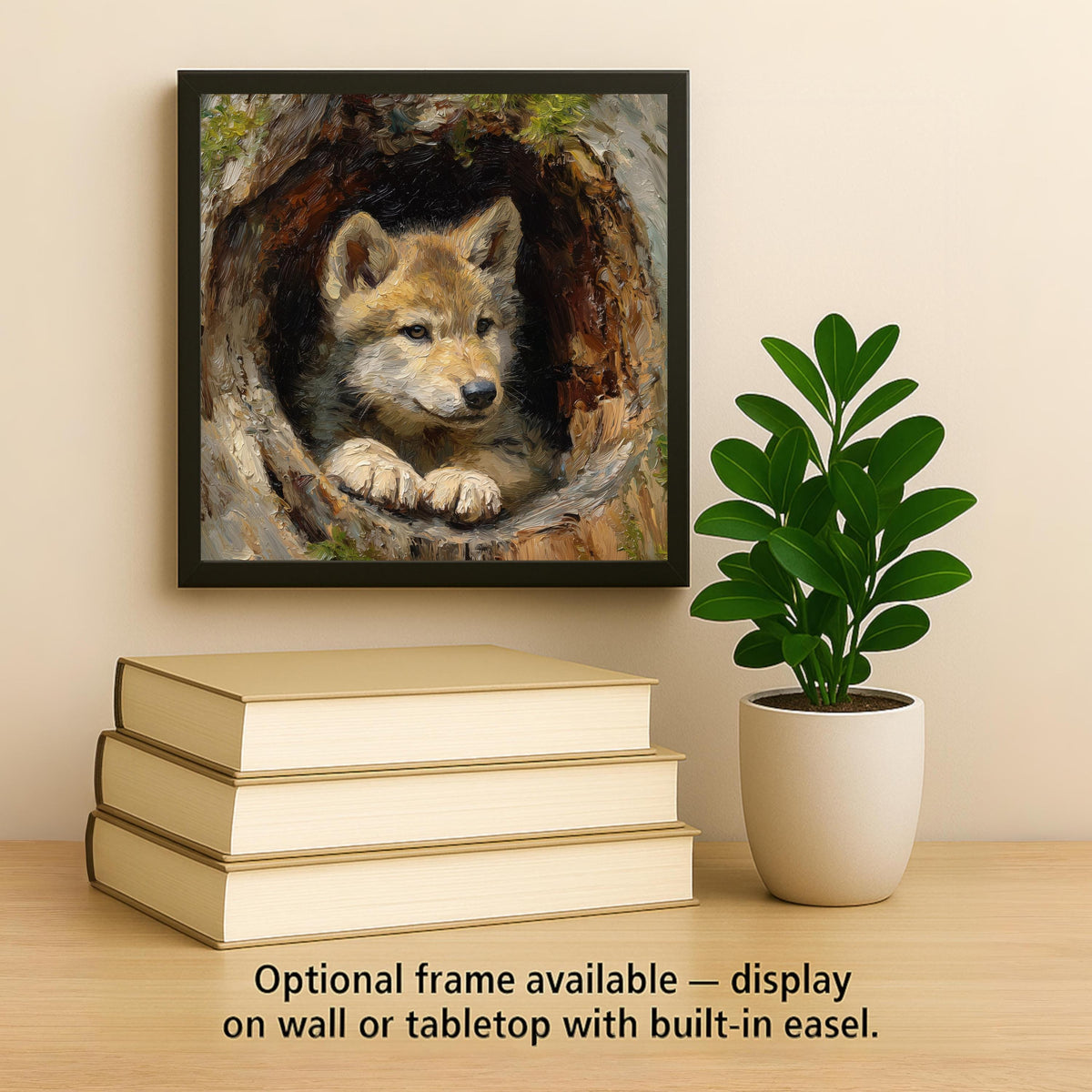 Wolf Pup Ceramic Art Tile – Woodland Nursery Wall Decor, Rustic Forest Nature Lover Gift