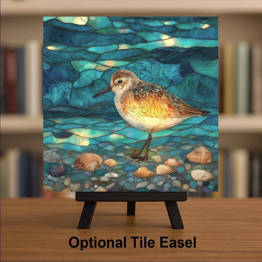 Sandpiper Wall Art Ceramic Tile Coastal Stained Glass Style Beach Decor Ocean Shore Bird Nautical Home