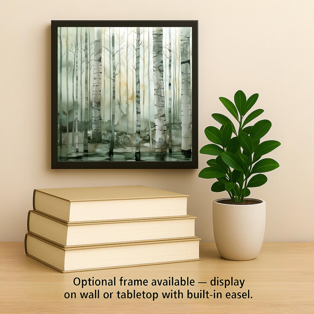 Birch Forest Ceramic Art Tile – Misty Scandinavian Woodland Wall Decor, Neutral Nature Lover Gift
