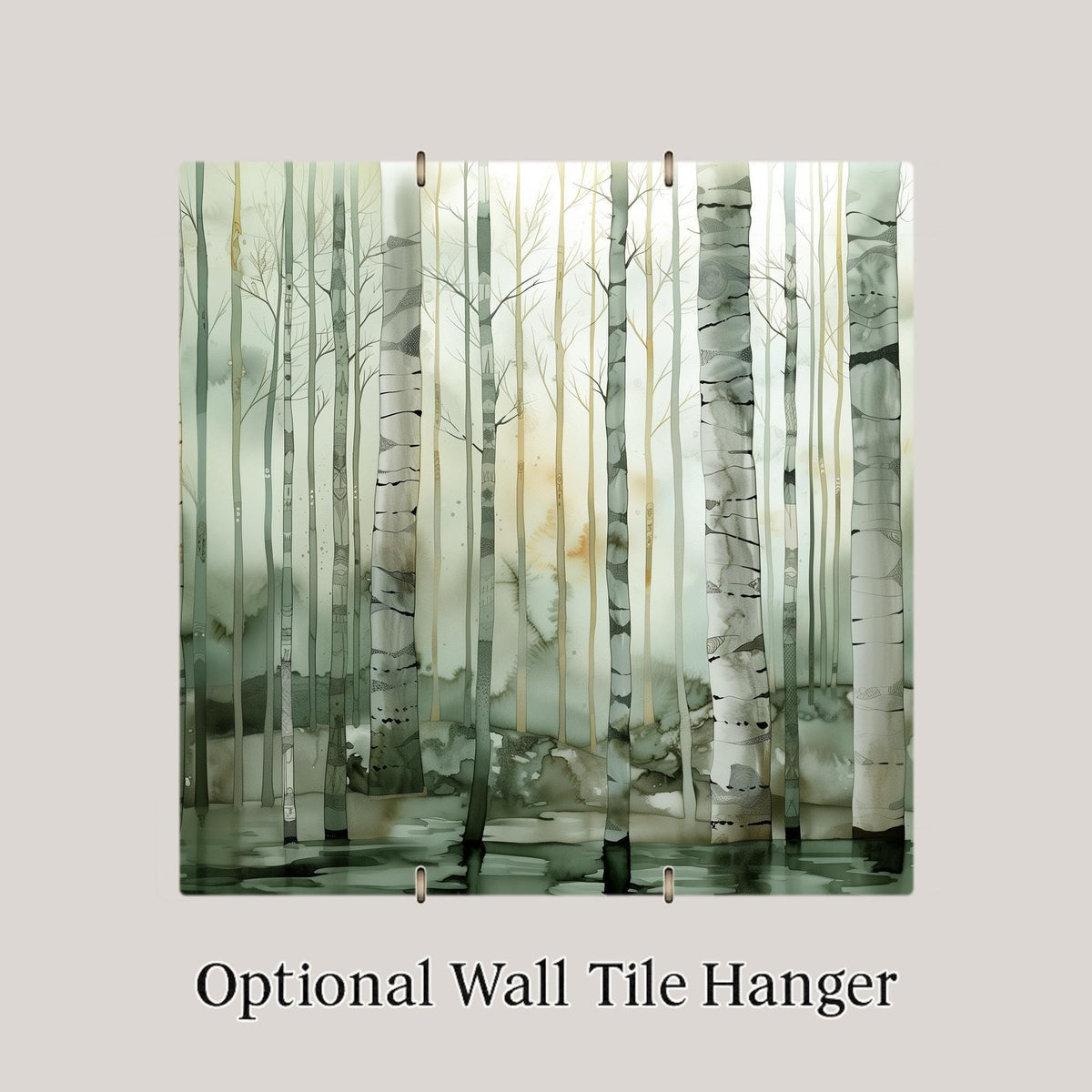 Birch Forest Ceramic Art Tile – Misty Scandinavian Woodland Wall Decor, Neutral Nature Lover Gift