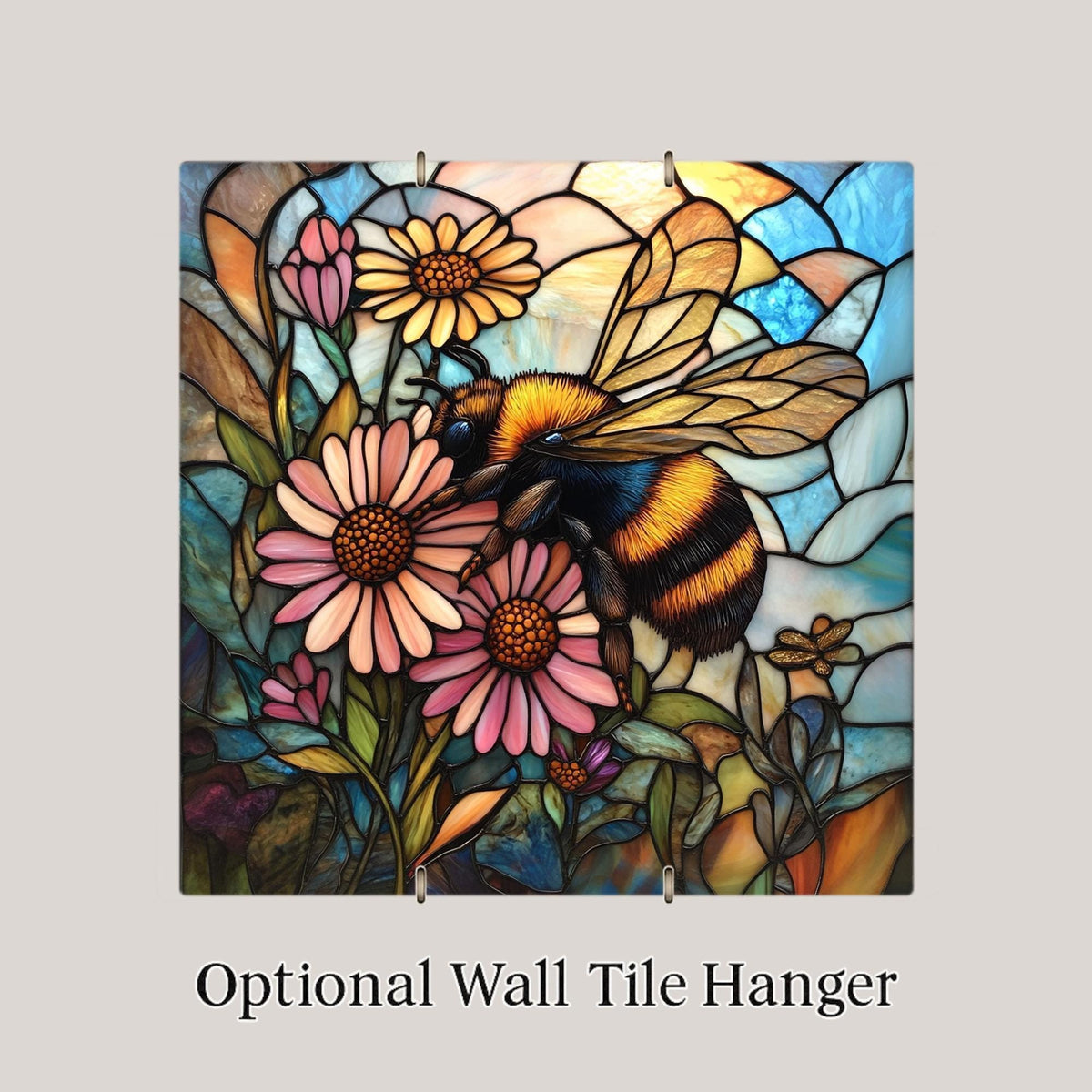Bumblebee Wall Art Ceramic Tile Garden Gift Stained Glass Style Decor Nature Art Bee Lover Cottagecore Gift Tile