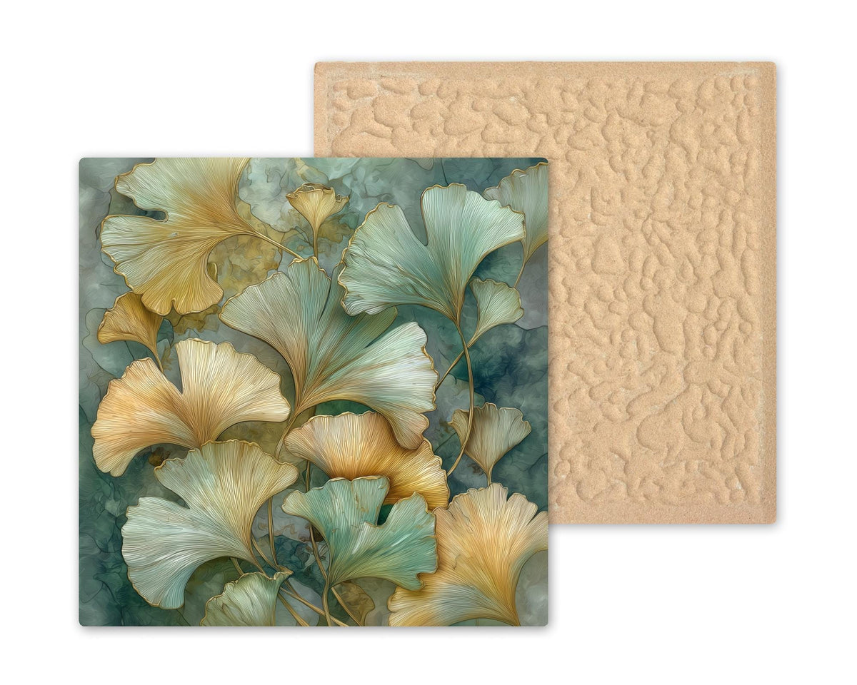 Ginkgo Botanical Wall Art Ceramic Tile Nature Inspired Gift Stained Glass Style Decor Plant Lover Art Gift Tile