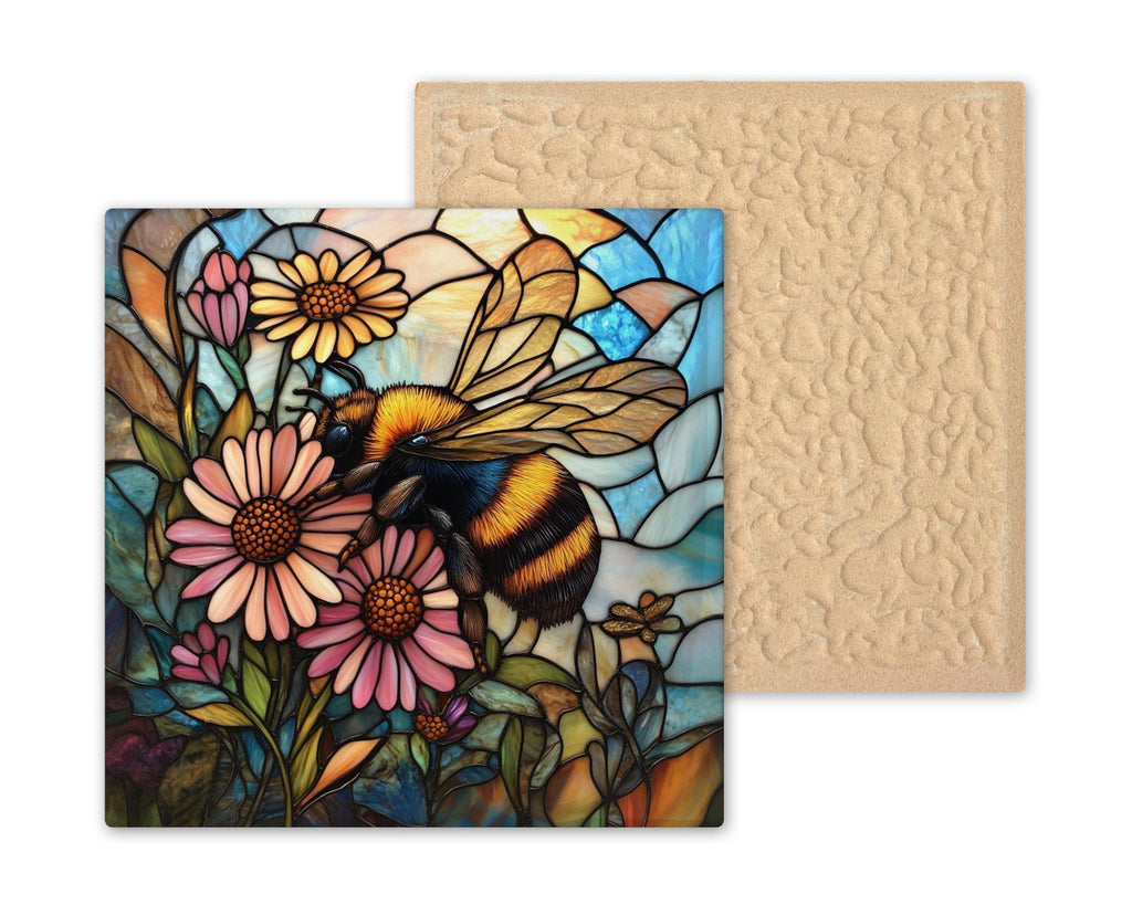 Bumblebee Wall Art Ceramic Tile Garden Gift Stained Glass Style Decor Nature Art Bee Lover Cottagecore Gift Tile
