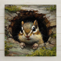 Cute chipmunk ceramic tile with cozy woodland charm and rustic forest colors. Perfect for home decor, cabin decor, or nature-inspired wall art. Optional tile wall hanger, easel stand, cork backing, and premium dual-use frame available.