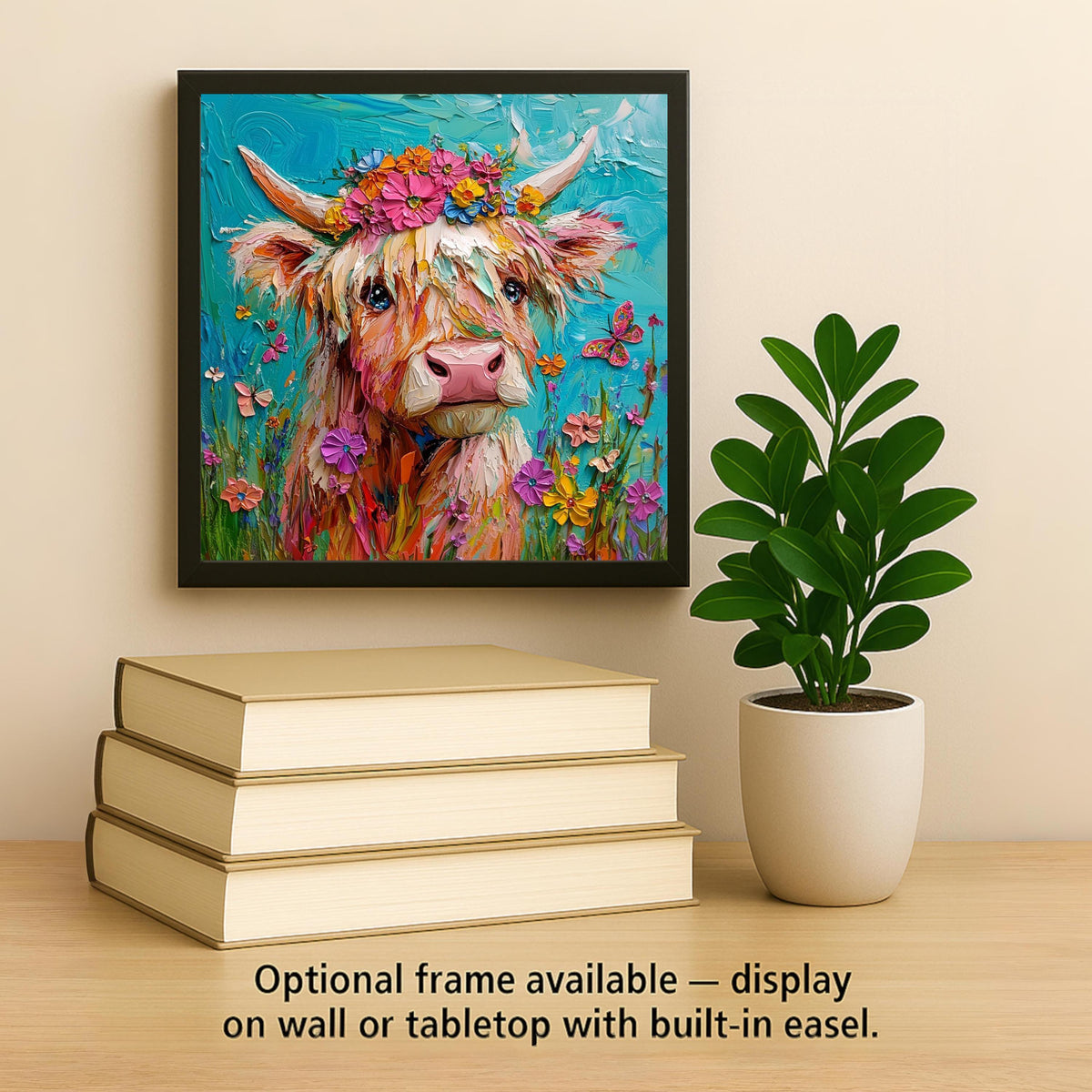 Highland Cow Wall Art Ceramic Tile Farmhouse Gift Kitchen Decor Cow Lover Gift Floral Crown Farm Tile