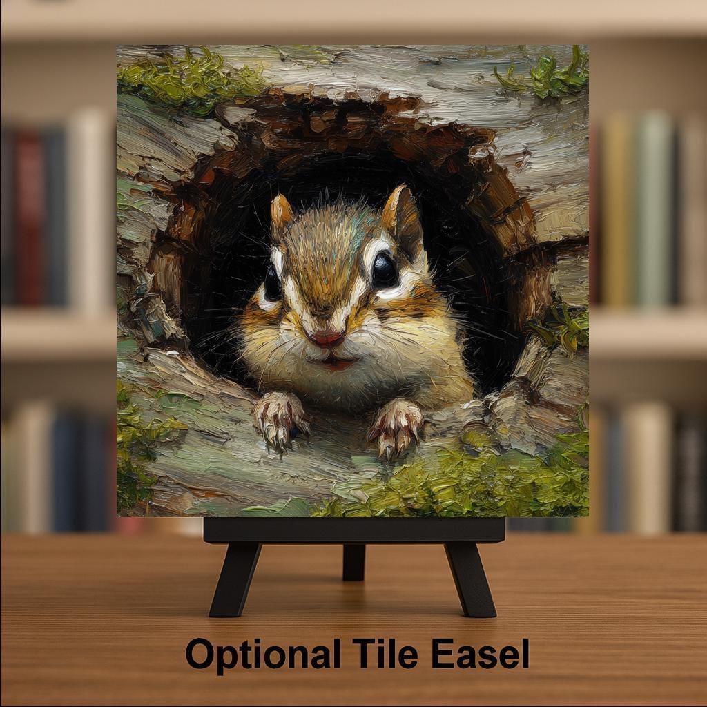 Chipmunk Ceramic Art Tile – Woodland Wildlife Wall Decor, Rustic Cabin Nature Lover Gift
