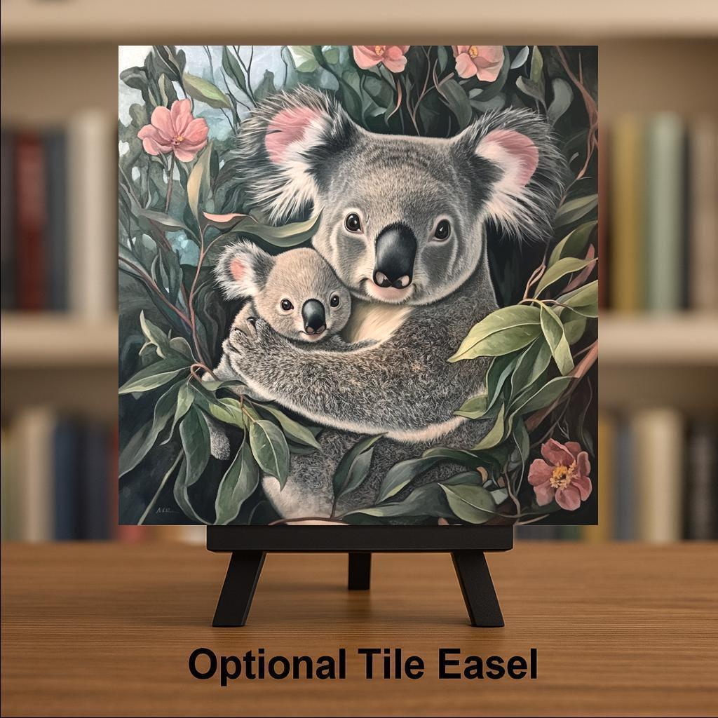 Koala Wall Art Ceramic Tile Mother Baby Gift Wildlife Lover Gift Australia Animal Nursery Decor Tile
