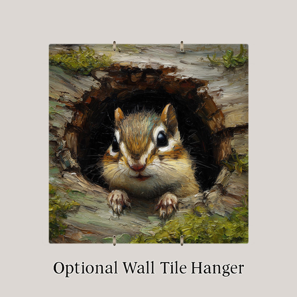Chipmunk Ceramic Art Tile – Woodland Wildlife Wall Decor, Rustic Cabin Nature Lover Gift