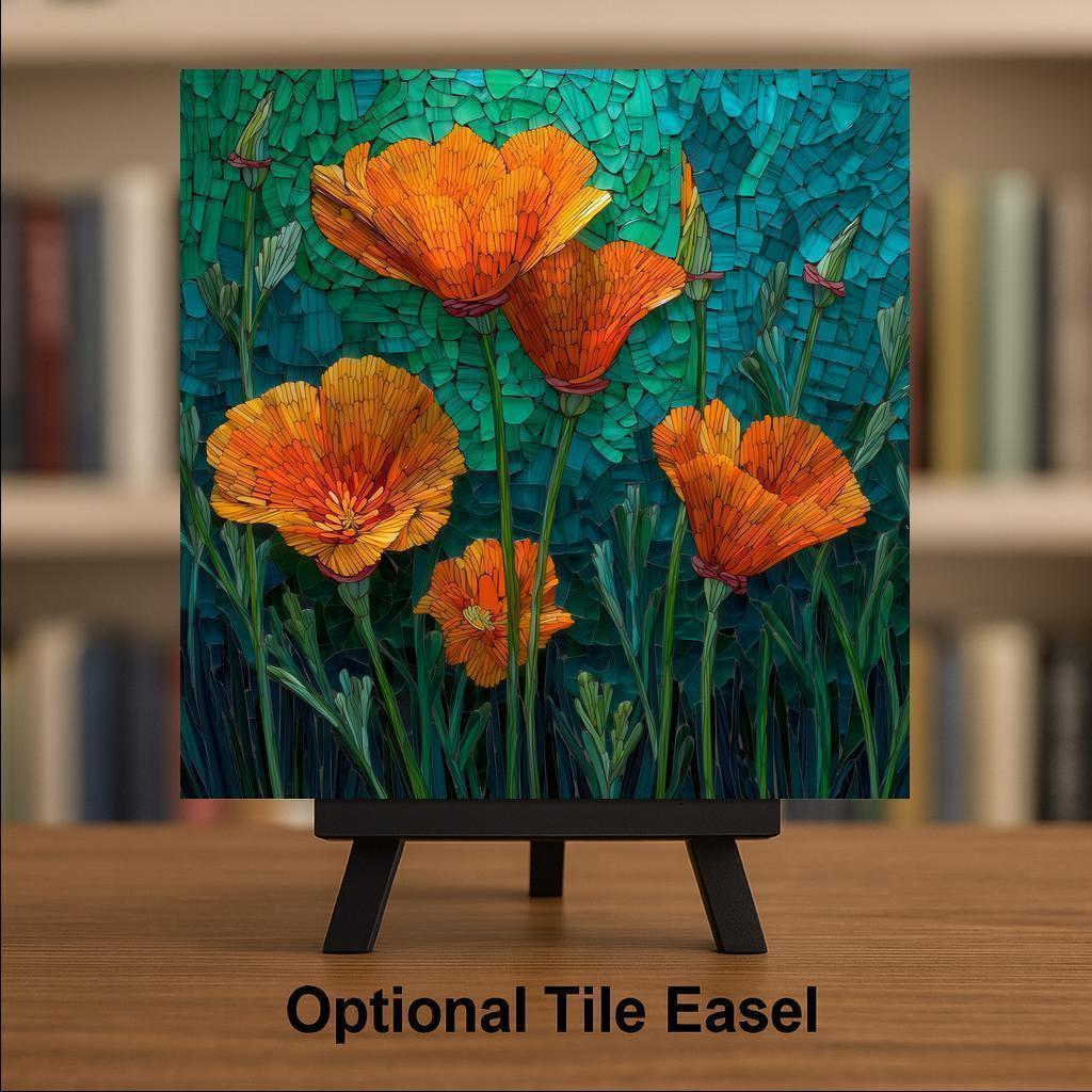 California Poppy Wall Art Ceramic Tile Stained Glass Style Floral Gift Wildflower Art Place Identity Nature Gift