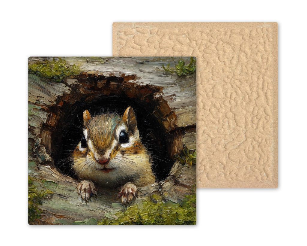 Chipmunk Ceramic Art Tile – Woodland Wildlife Wall Decor, Rustic Cabin Nature Lover Gift