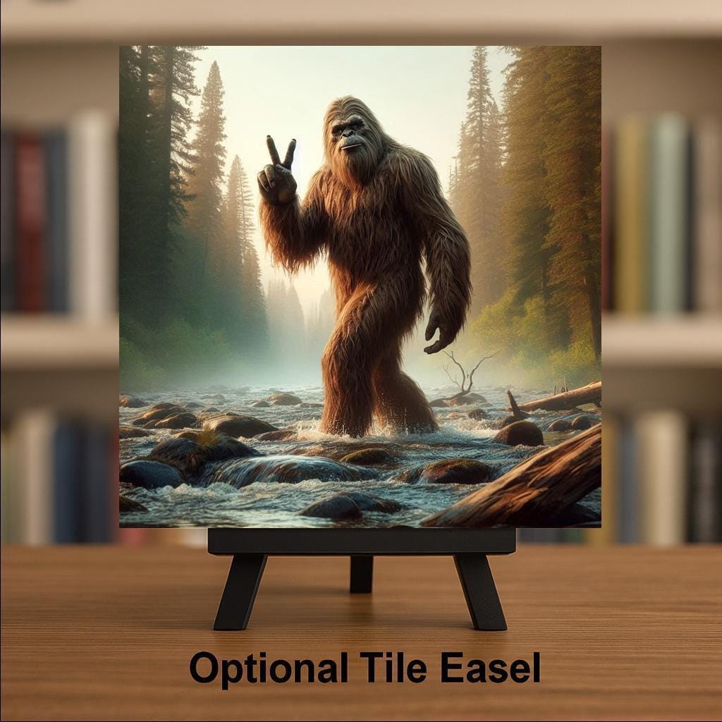 Bigfoot Sasquatch Ceramic Art Tile – Funny Man Cave Wall Decor, Pacific Northwest Cabin Cryptid Accent