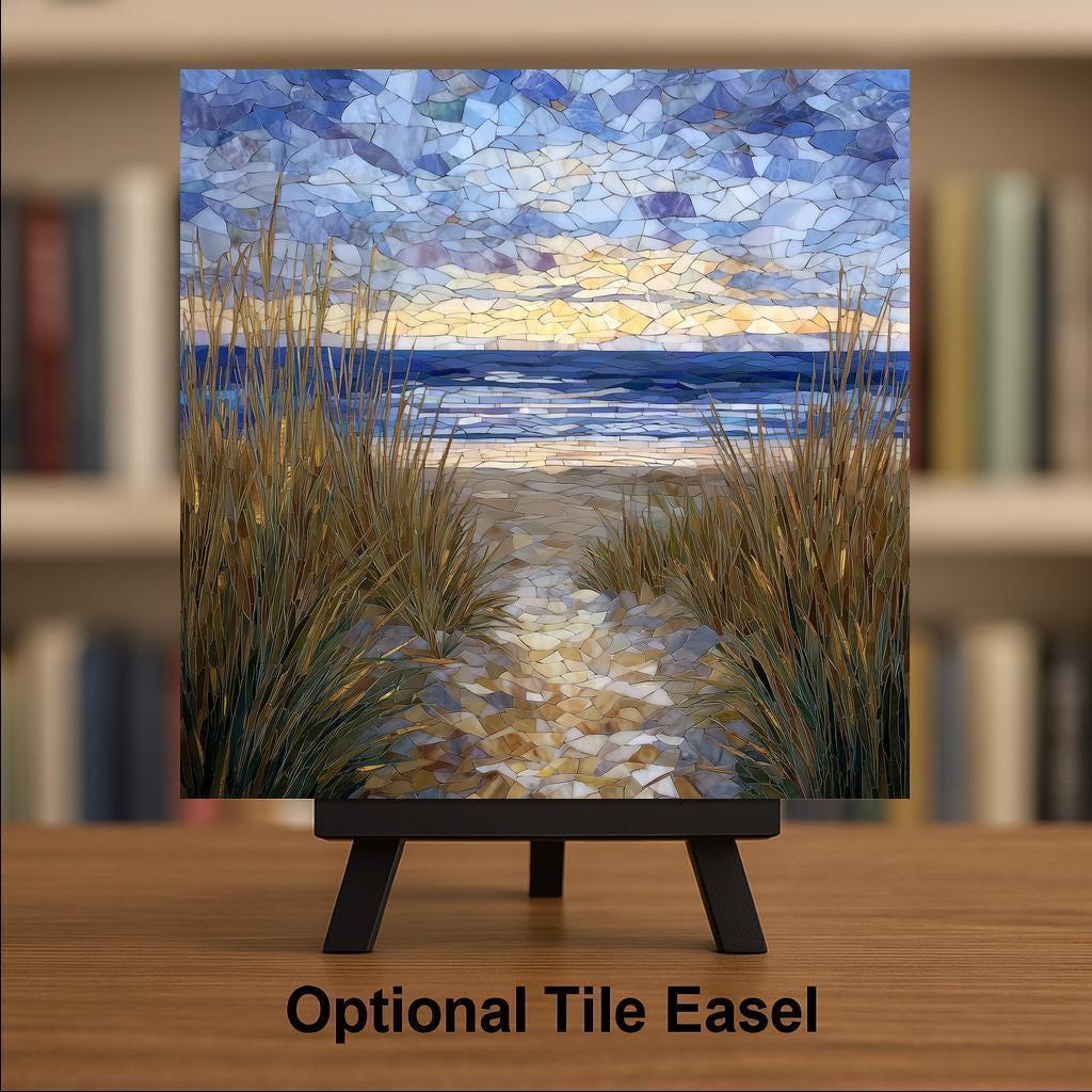 Cape Cod Beach Path Wall Art Ceramic Tile Stained Glass Style Coastal Gift Ocean Decor Place Identity