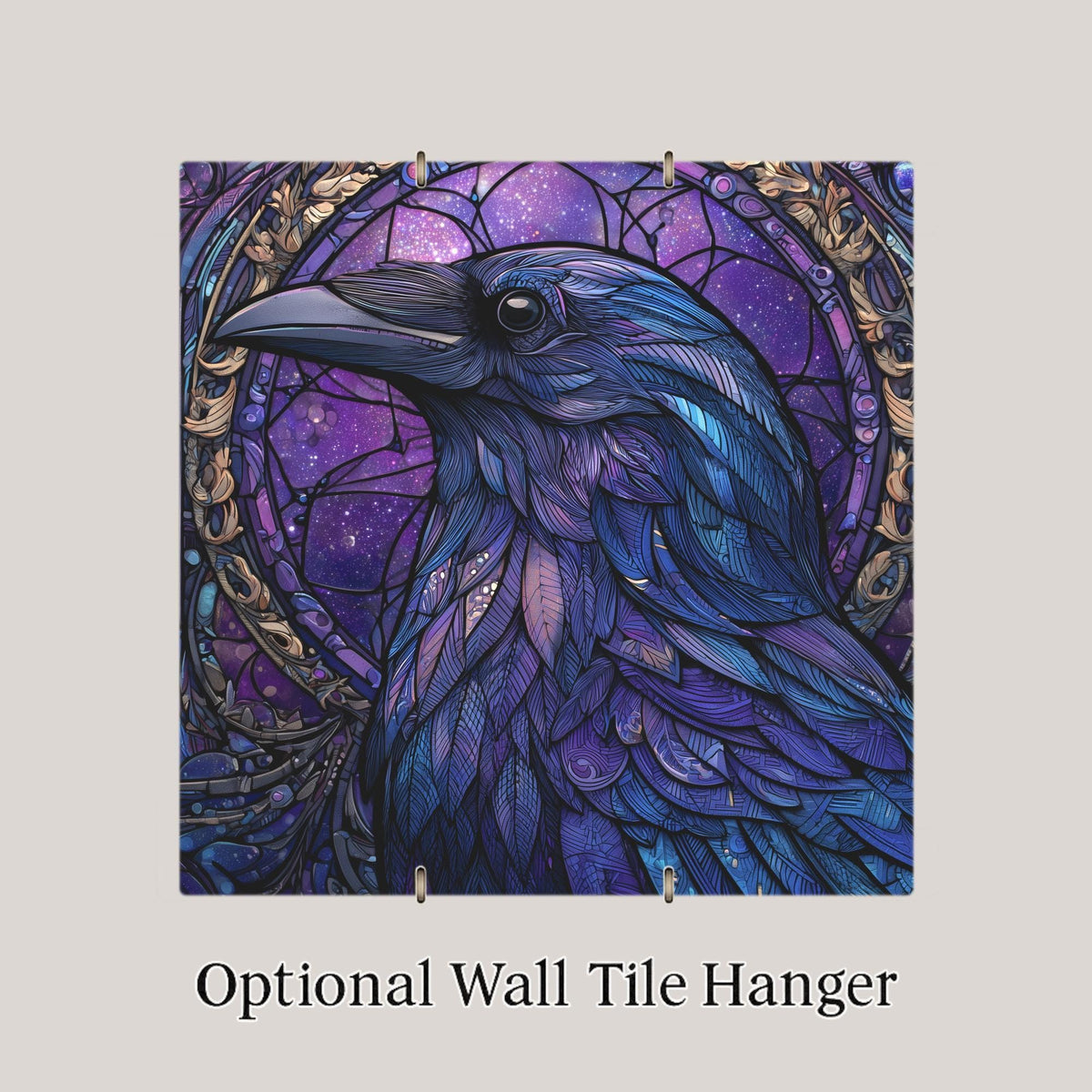 Raven Wall Art Ceramic Tile Stained Glass Style Mystical Night Sky Decor Gothic Bird Design Dark Forest Art Gift Tile