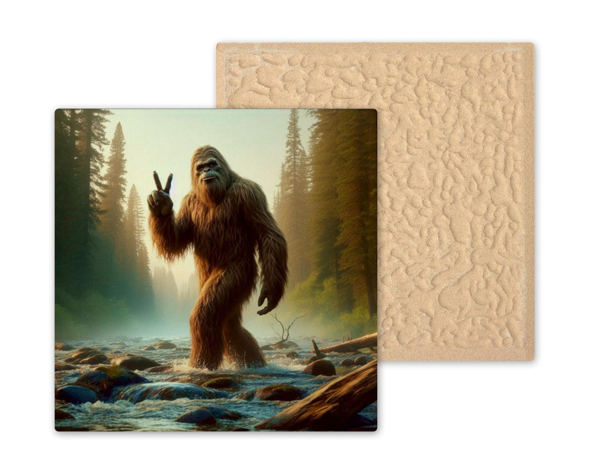 Bigfoot Sasquatch Ceramic Art Tile – Funny Man Cave Wall Decor, Pacific Northwest Cabin Cryptid Accent