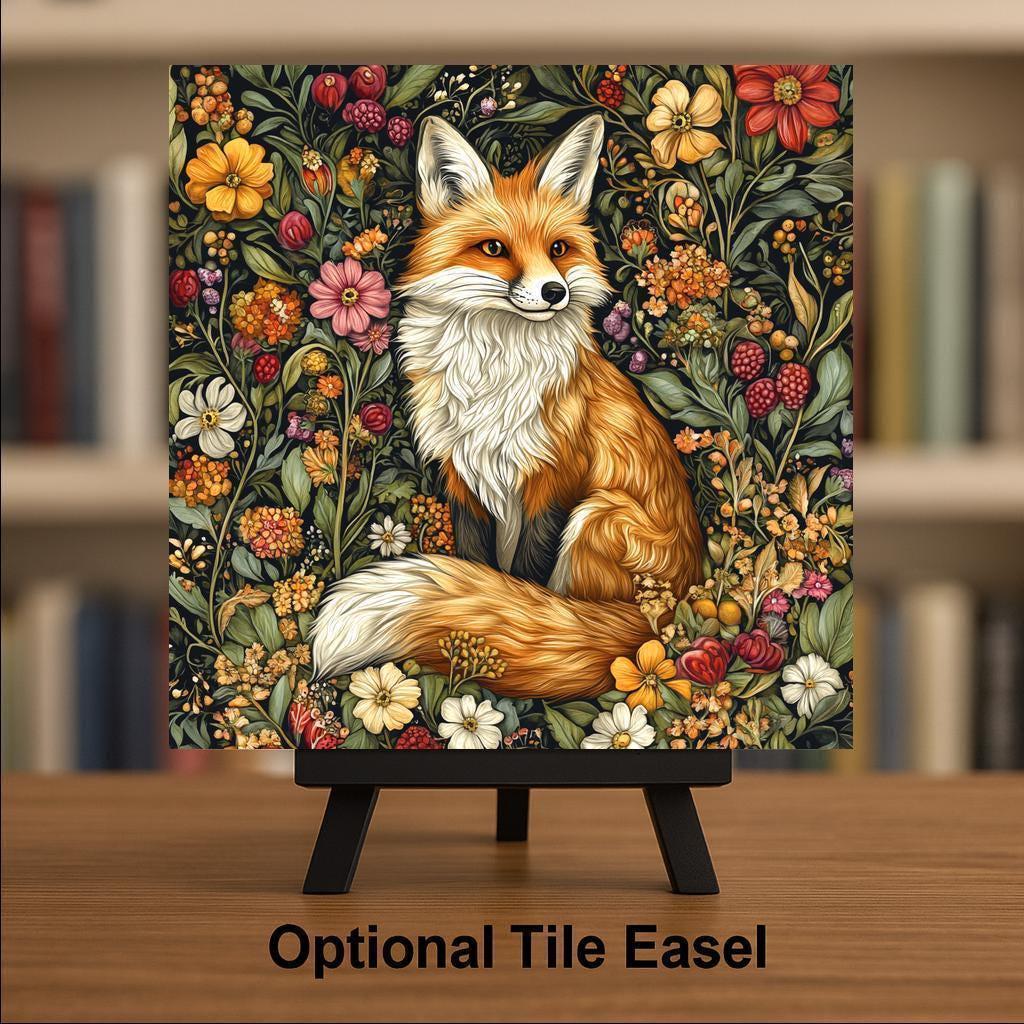 Fox Wall Art Ceramic Tile Art Nouveau Gift William Morris Woodland Fox Decor Fox Lover Botanical Nature Art