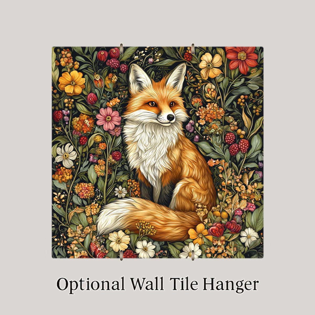 Fox Wall Art Ceramic Tile Art Nouveau Gift William Morris Woodland Fox Decor Fox Lover Botanical Nature Art