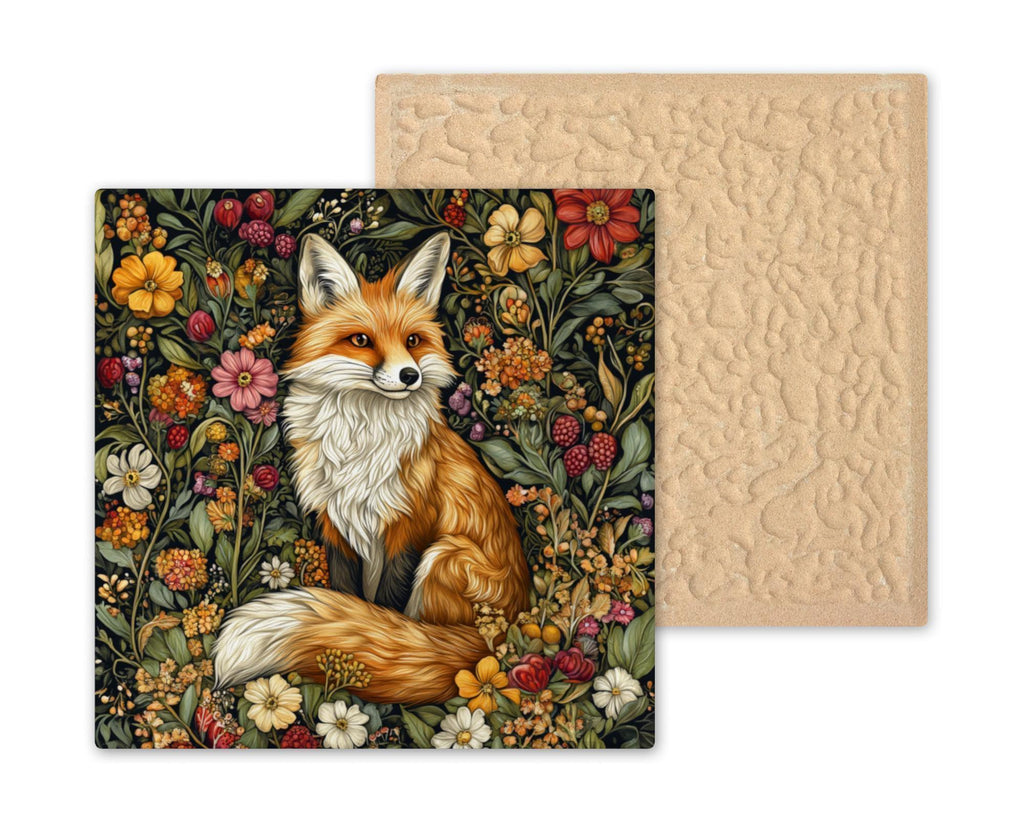 Fox Wall Art Ceramic Tile Art Nouveau Gift William Morris Woodland Fox Decor Fox Lover Botanical Nature Art