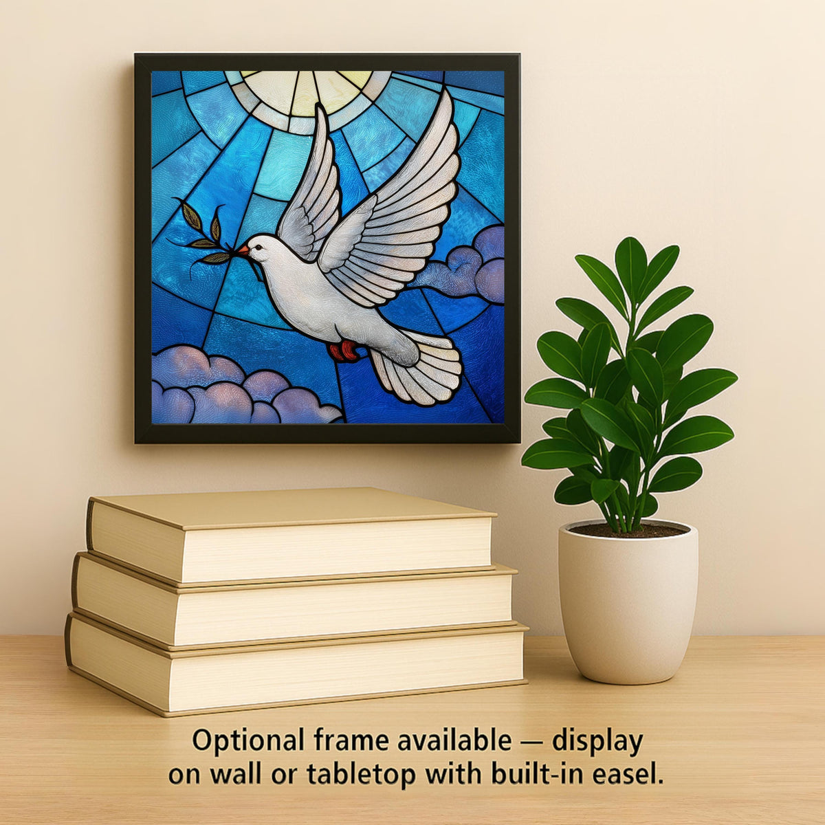 Dove of Peace Wall Art Ceramic Tile Stained Glass Style Christian Gift Faith Decor Memorial Nature