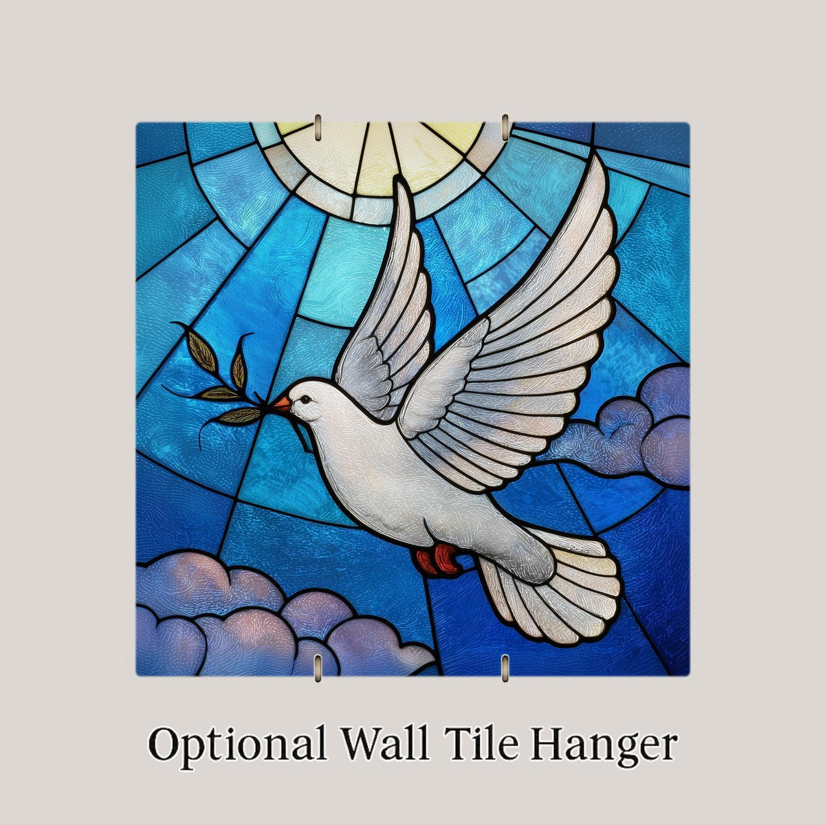 Dove of Peace Wall Art Ceramic Tile Stained Glass Style Christian Gift Faith Decor Memorial Nature