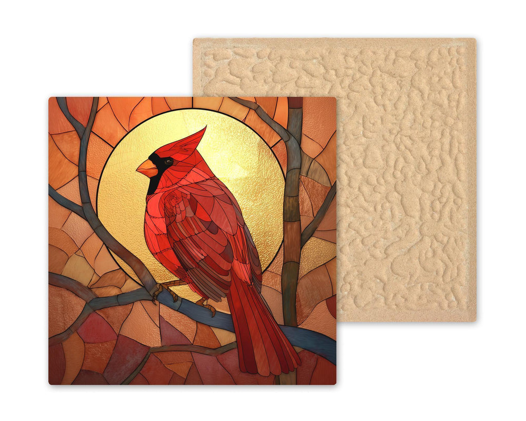 Cardinal Ceramic Art Tile – Stained Glass Style Bird Wall Decor, Sunrise Rustic Nature Bird Lover Gift