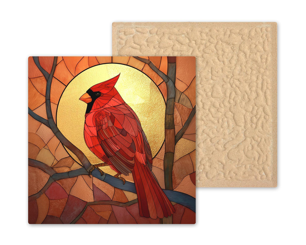 Cardinal Ceramic Art Tile – Stained Glass Style Bird Wall Decor, Sunrise Rustic Nature Bird Lover Gift