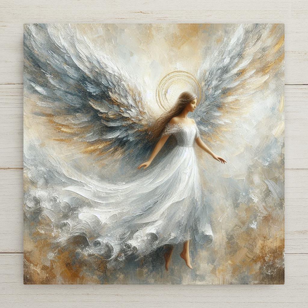Elegant ceramic tile of a heavenly angel with flowing wings and halo. Ideal for Christian décor, memorials, prayer rooms, or inspirational gifts.
