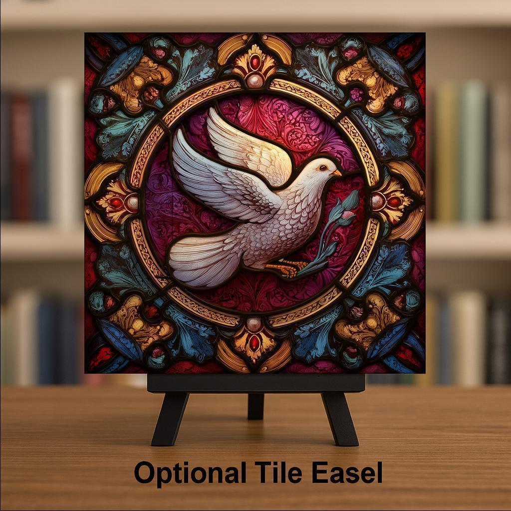 Dove Gift Ceramic Tile Wall Art Stained Glass Style Peace Dove Decor Christian Home Gift Spiritual Bird Tile