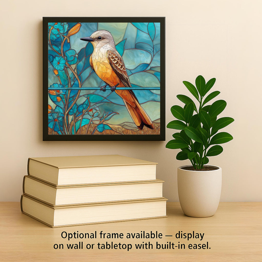 Scissor Tail Flycatcher Wall Art Ceramic Tile Bird Lover Gift Nature Decor Stained Glass Style Art Bird Gift Tile
