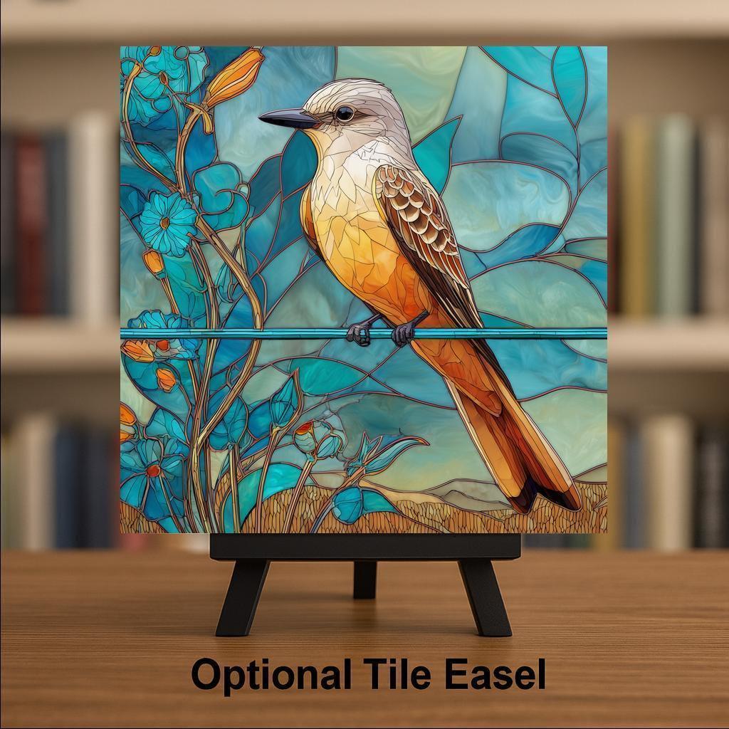 Scissor Tail Flycatcher Wall Art Ceramic Tile Bird Lover Gift Nature Decor Stained Glass Style Art Bird Gift Tile