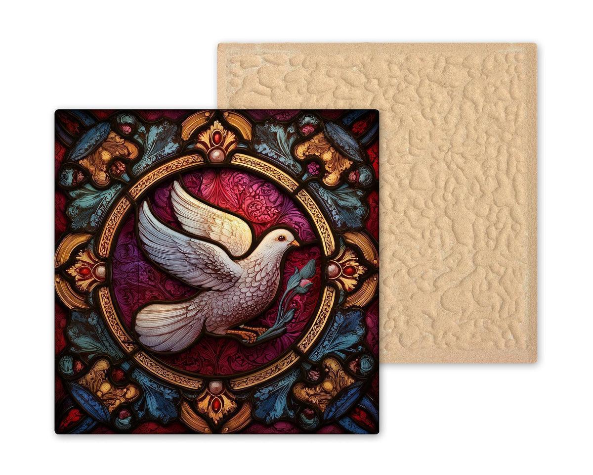 Dove Gift Ceramic Tile Wall Art Stained Glass Style Peace Dove Decor Christian Home Gift Spiritual Bird Tile
