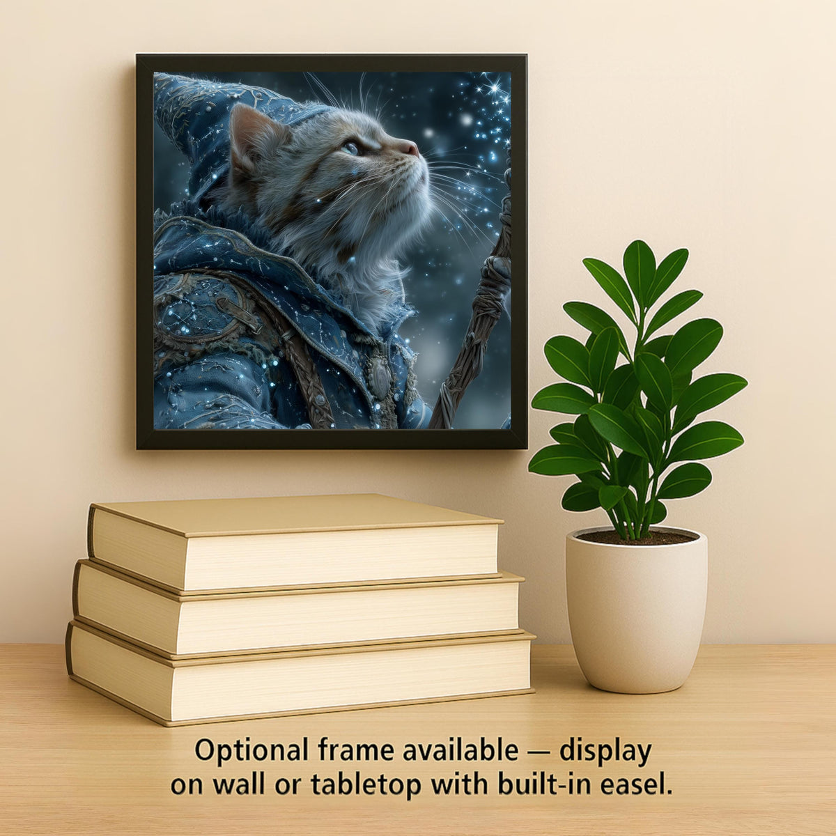 Wizard Cat Ceramic Art Tile – Dark Academia Celestial Wall Decor, Witchy Mystical Cat Lover Accent