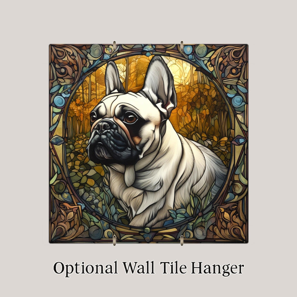 French Bulldog Memorial Stained Glass Style Ceramic Art Tile – Dog Remembrance Rainbow Bridge Wall Decor, Pet Loss Keepsake