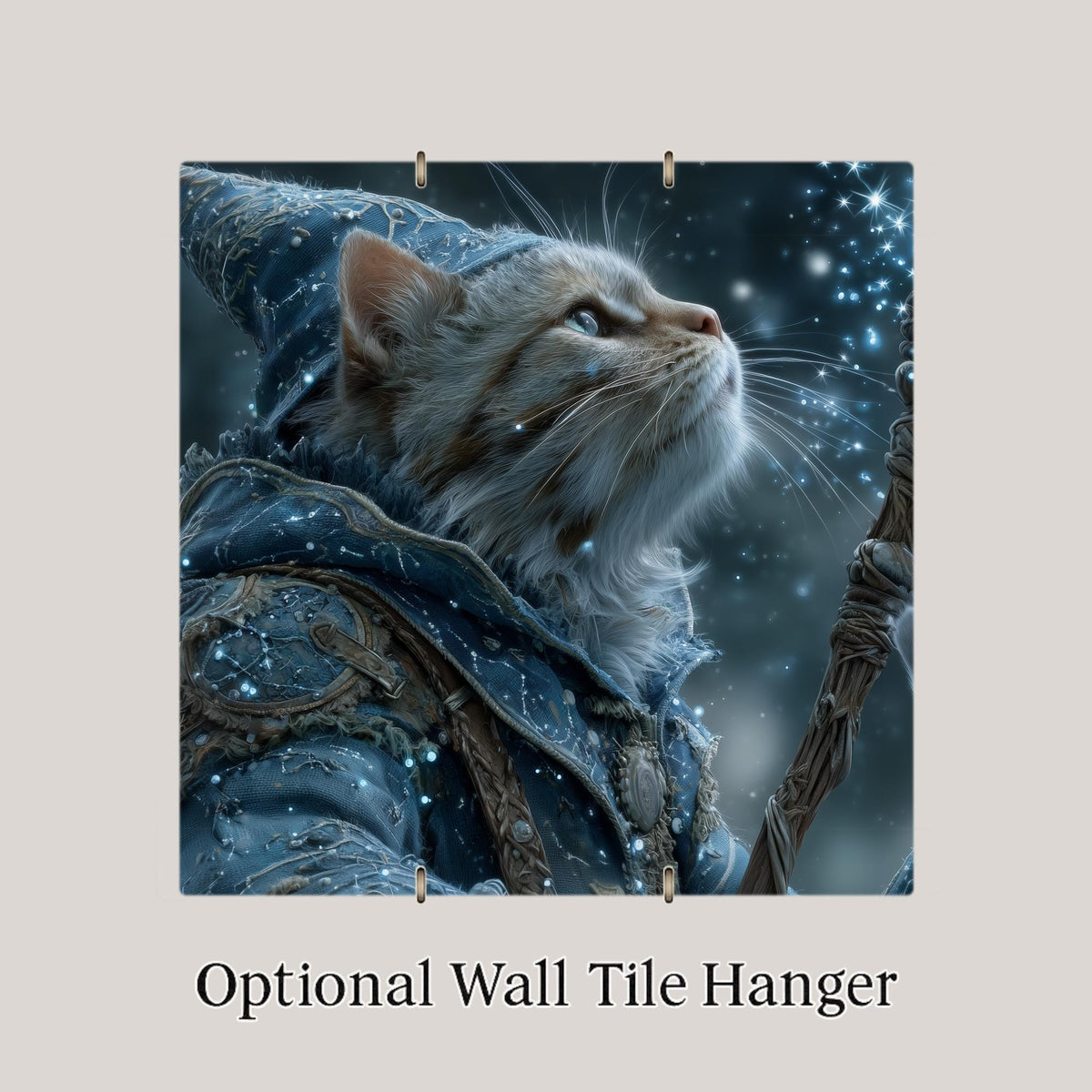Wizard Cat Ceramic Art Tile – Dark Academia Celestial Wall Decor, Witchy Mystical Cat Lover Accent