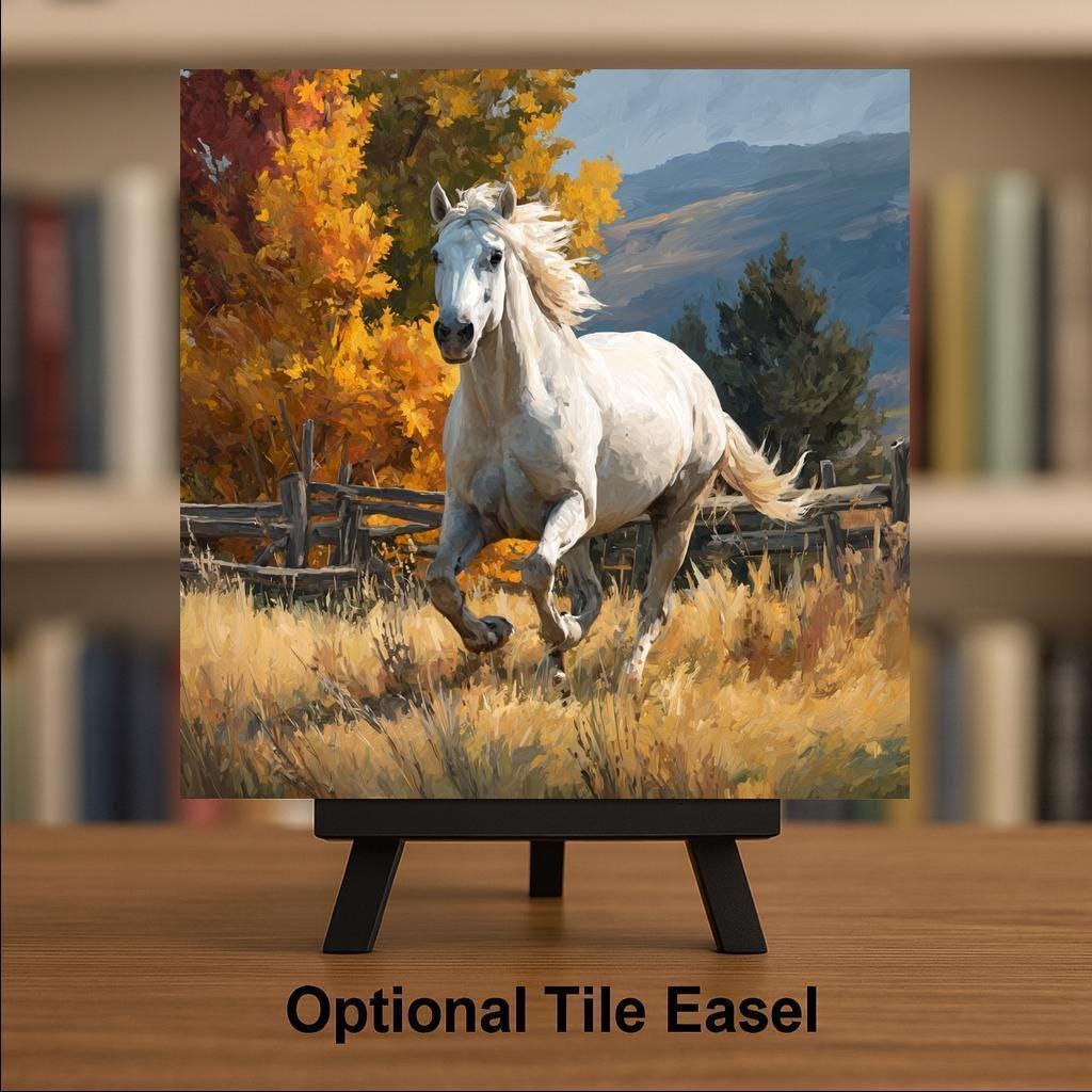 Horse Wall Art Ceramic Tile Horse Lover Gift Equestrian Decor White Horse Tile Art