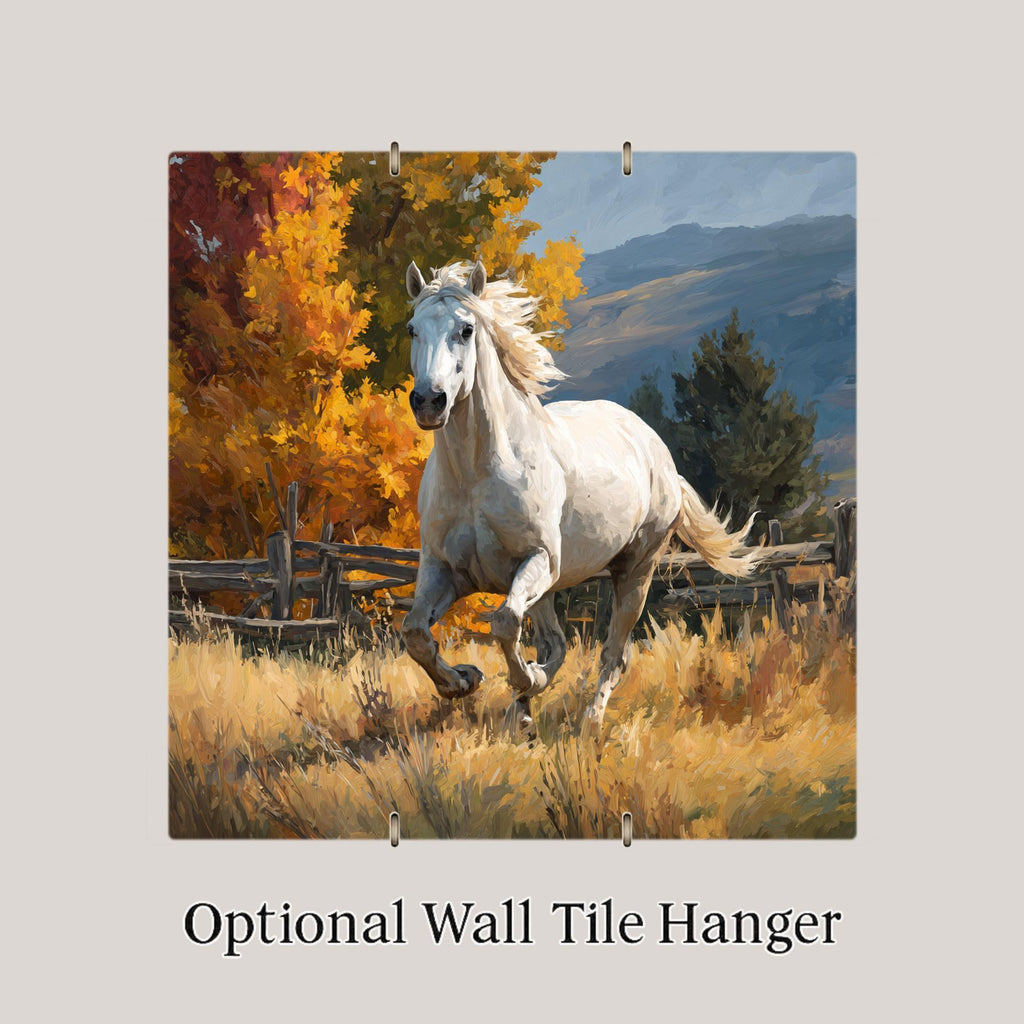 Horse Wall Art Ceramic Tile Horse Lover Gift Equestrian Decor White Horse Tile Art