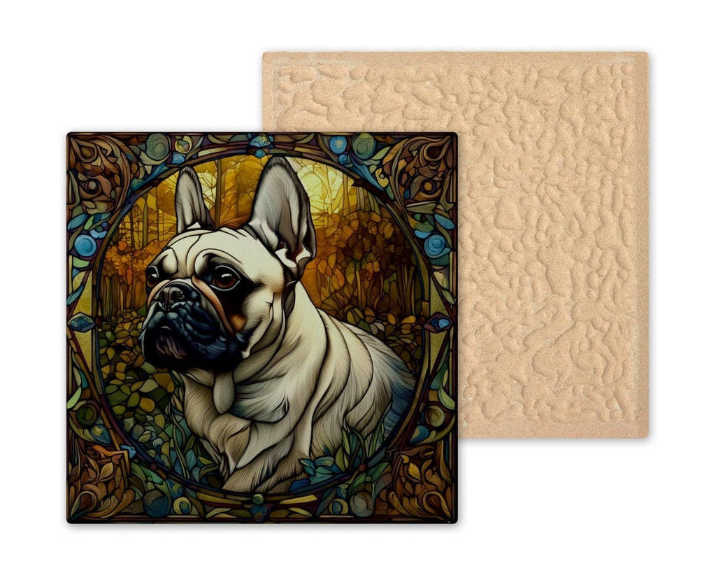 French Bulldog Memorial Stained Glass Style Ceramic Art Tile – Dog Remembrance Rainbow Bridge Wall Decor, Pet Loss Keepsake