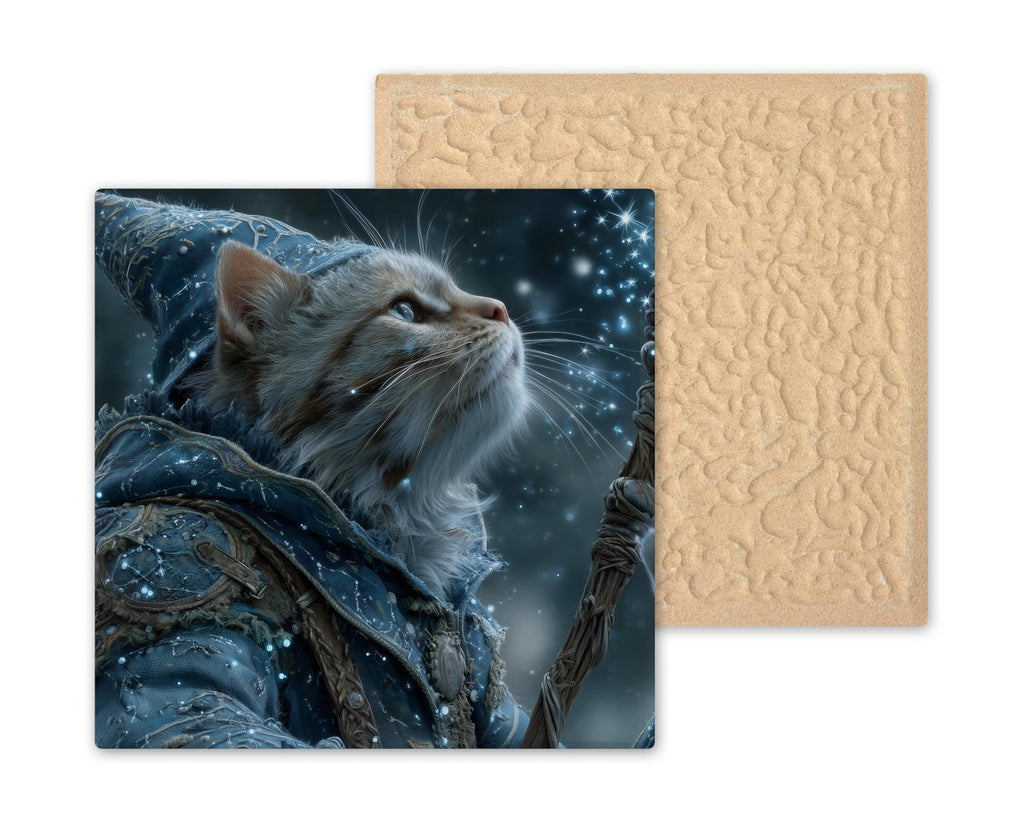 Wizard Cat Ceramic Art Tile – Dark Academia Celestial Wall Decor, Witchy Mystical Cat Lover Accent