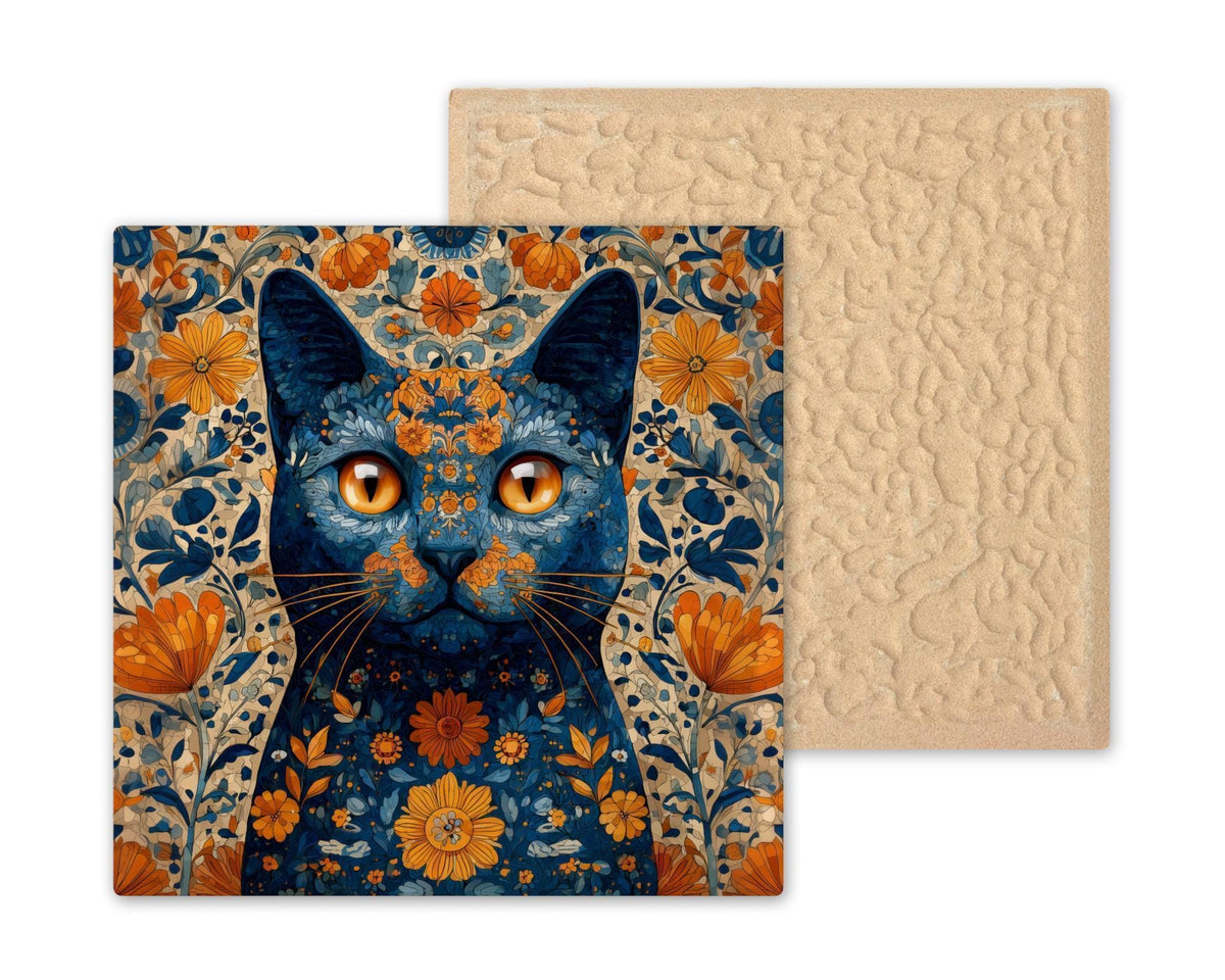 Floral Cat Wall Art Ceramic Tile Cat Lover Gift Boho Nature Art Mothers Day Cat Art Botanical Cat Decor Gift