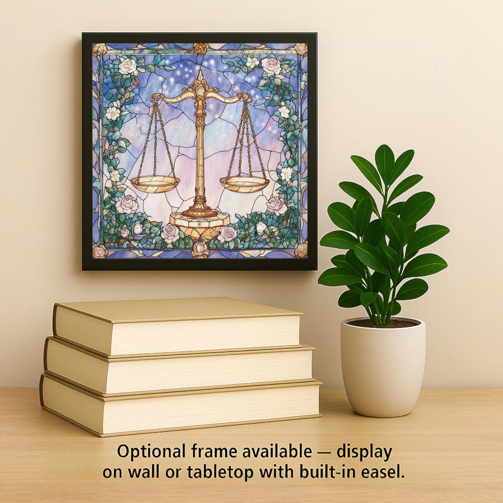 Libra Zodiac Wall Art Ceramic Tile Stained Glass Style Astrology Birthday Gift Star Sign Nature Decor Art