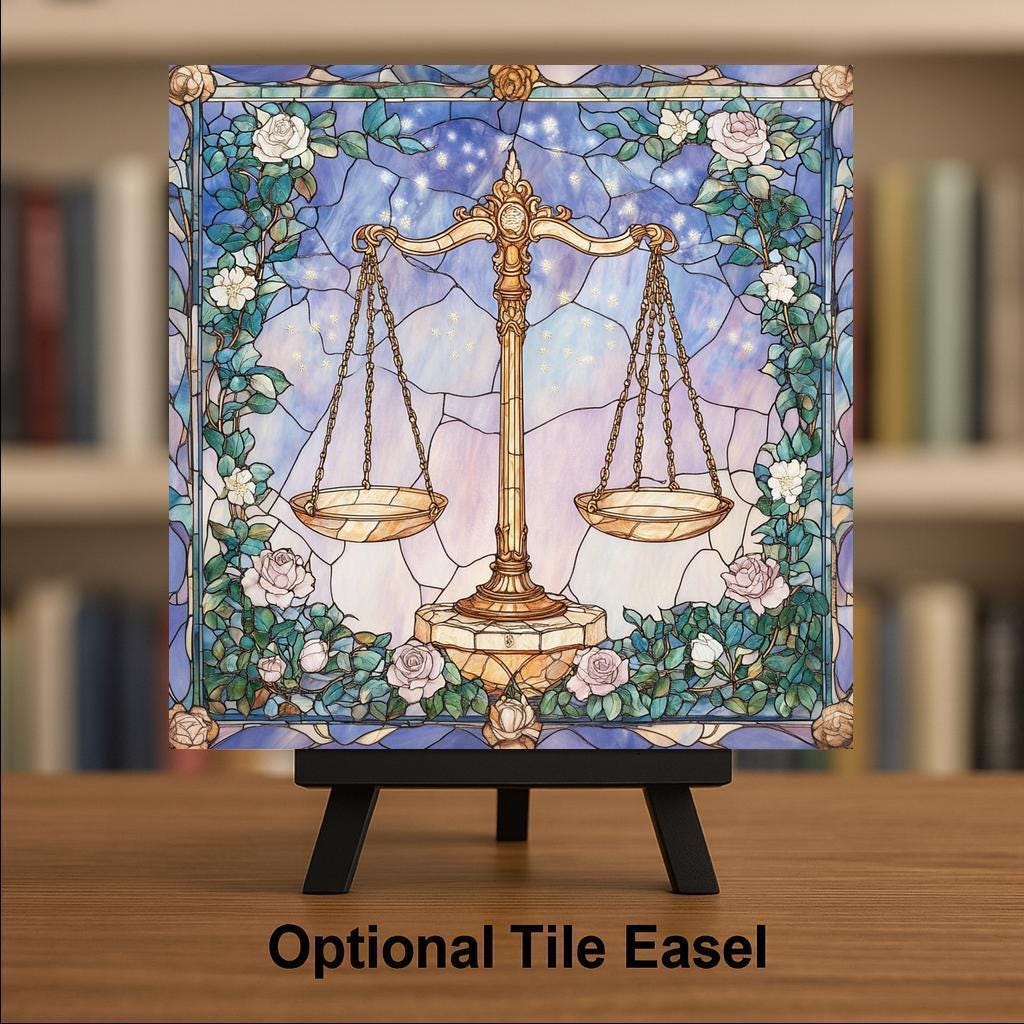 Libra Zodiac Wall Art Ceramic Tile Stained Glass Style Astrology Birthday Gift Star Sign Nature Decor Art