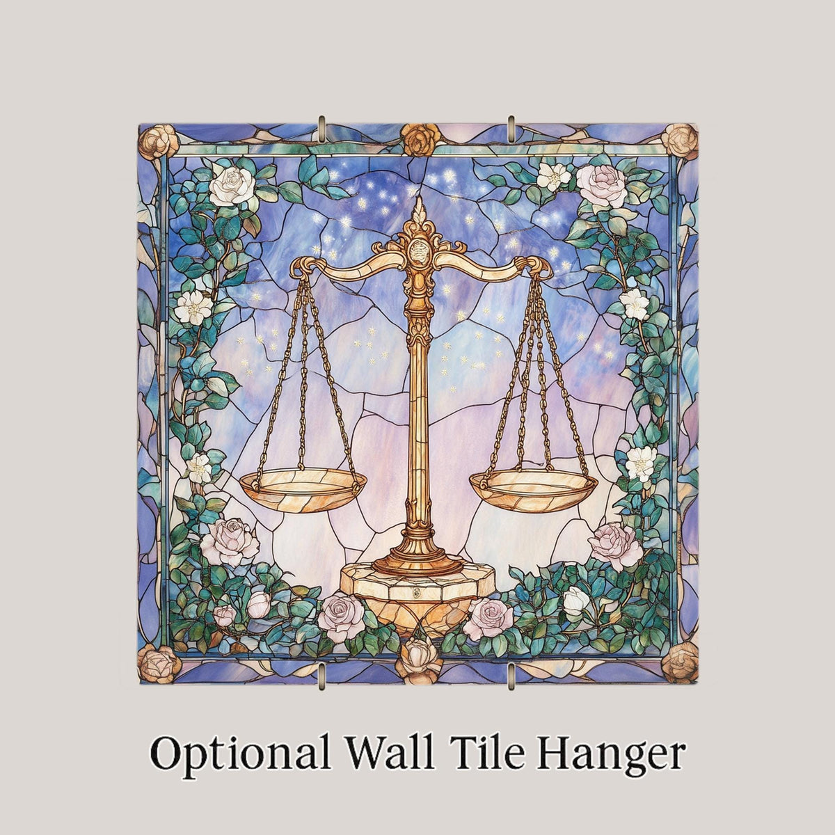 Libra Zodiac Wall Art Ceramic Tile Stained Glass Style Astrology Birthday Gift Star Sign Nature Decor Art