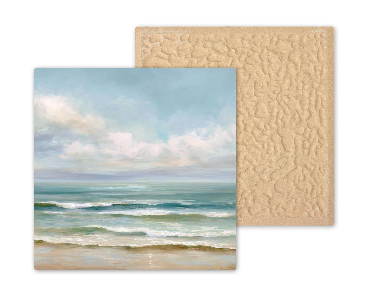 Ocean Waves Ceramic Art Tile – Stained Glass Style Coastal Seascape Wall Decor, Serene Beach House Gift