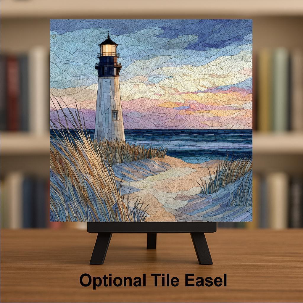 Lighthouse Ceramic Tile Wall Art – Stained Glass Style Coastal Decor, Beach Lighthouse Wall Decor Home Decor Gift