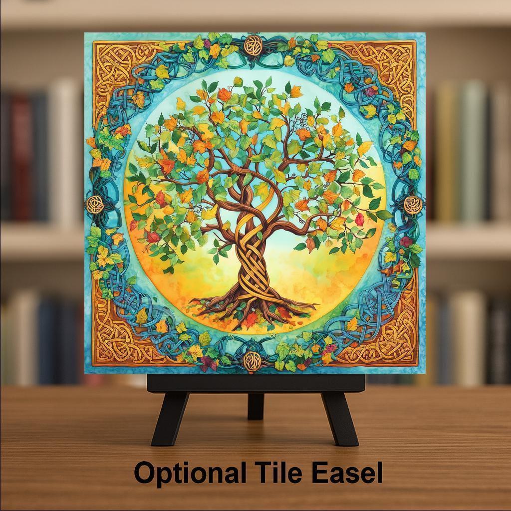 Celtic Tree of Life Wall Art Ceramic Tile Wiccan Gift Pagan Decor Druid Art Celtic Heritage Gift Tile