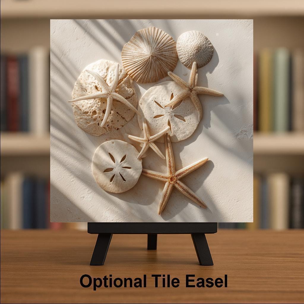 Starfish Sand Dollar Wall Art Ceramic Tile Coastal Beach Decor Nautical Wall Decor Ocean Beach House Gift Accent Tile