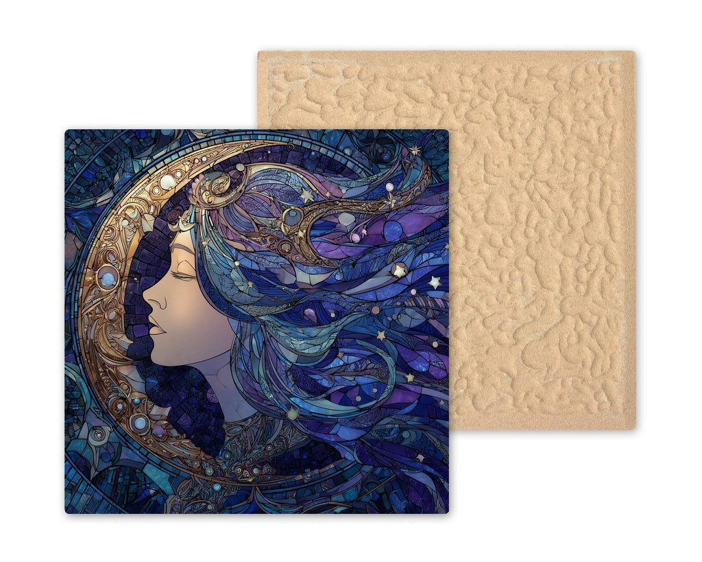 Moon Goddess Ceramic Art Tile: Night Sky Wall Decor Mystical Home Decor Celestial Wall Art Witchy Boho Lunar Moon Phase Mystical Art
