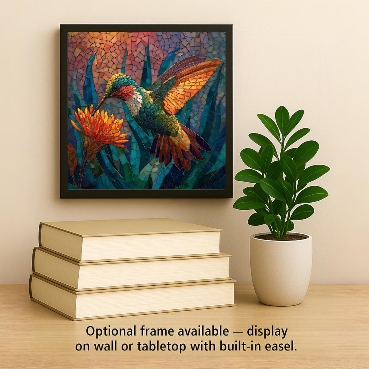 Hummingbird Sunset Stained Glass Style Ceramic Art Tile: Memorial Keepsake Sympathy Gift Remembrance Home Decor Wall Art